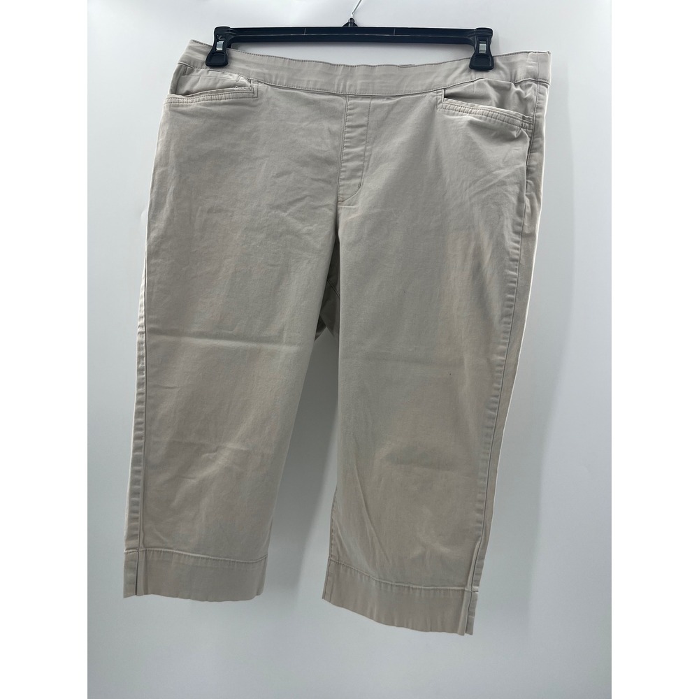 Lands End Starfish Khaki Tan Slim‎ Leg Crop Pants 14P Petite Pull On Stretch